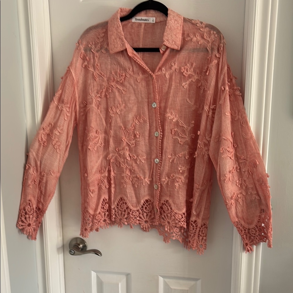 Coral Button-Down Shirt -L